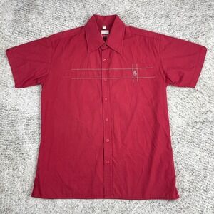 Mambo Shirt Mens Large Embroidered Red Tiki Button Down Dagger Collar Logo Surf